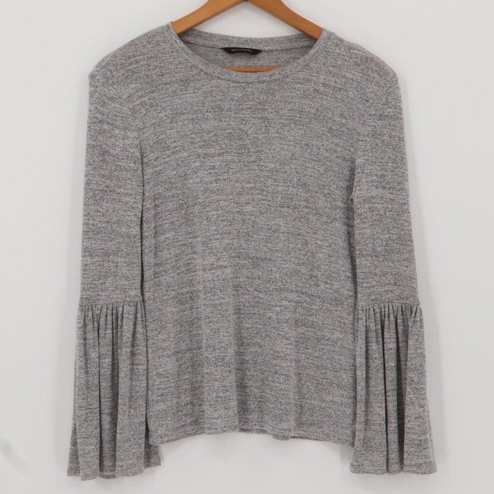Banana Republic Heather Gray Bell‎ Sleeve Knit Top Soft Stretch Pullover Size XS